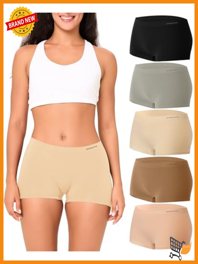 Seamless Boyshort Underwear 5-Pack Mid Waist Full Coverage Moisture Wicking